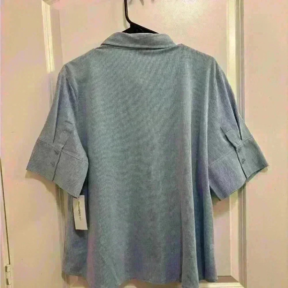 NWT Liz Claiborne Blue Ribbed Button Down Short Sleeve Button Down Shirt Sz XXL - Picture 4 of 6
